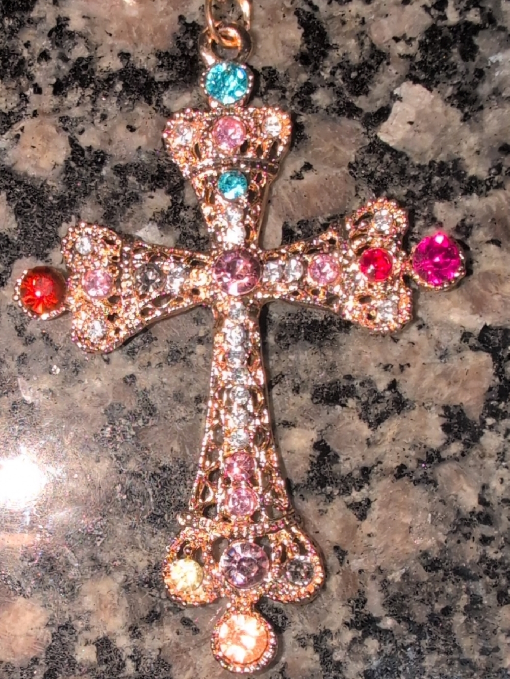 Gold-Tone Multicolor Crystal Cross Keychain - Women's Bag Charm - Picture 2 of 4